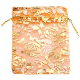 25/50/100pcs/lot Drawstring Organza Gift Bag Hot Gold Color Rose Print Pouches Wedding Christmas Party Candy Jewelry Packing