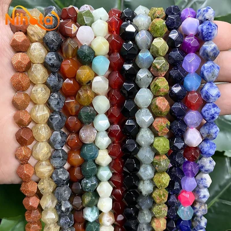 Natural Stone Faceted Turquoise Tiger Eye Stone Jaspers Quartz Agates Loose Spacers Beads for Jewelry Making 14" Inch 6/8/10mm