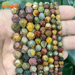 Natural Stone Faceted Turquoise Tiger Eye Stone Jaspers Quartz Agates Loose Spacers Beads for Jewelry Making 14" Inch 6/8/10mm
