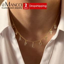 EMANCO Customized Name Necklace Personalized Zircon Letter Stainless Steel Choker Necklace Pendant Nameplate Gift Dropshipping