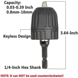 STONEGO 0.8-10mm Keyless Drill Chuck Converter 3/8"- 24UNF Thread Quick Change Adapter 1/4" Hex Shank