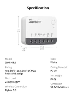 SONOFF ZBMinir2 ZBMinil2 Extreme Zigbee Mini Smart Switch (NO) Neutral Wire Required Smart Home Detach Relay Control Via EWelink