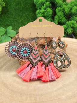 Ethnic Style Antique Alloy Earring Retro Hollow Earrings Bohemian Tassel Leaf Heart Shaped Pendant Accessories