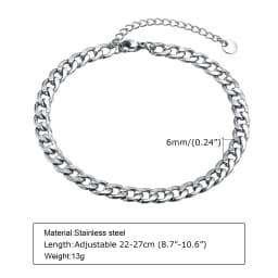 Waterproof Stainless Steel Cuban Wheat Chain Anklet Bracelets for Men, Summer Holiday Beach Foot Gifts Jewelry,Length Adjustable