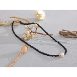 Yhpup Black Crystal Beads Chain Stainless Steel Natural Pearl Collar Necklace for Women Handmade Trade Trendy Simple Jewelry