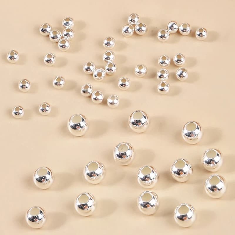 10-40pcs 925 Sterling Silver Round Beads Spacer Beads for Bracelet Necklace Silver Bead DIY Jewelry Making Findings Wholesale