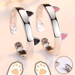 2pcs Y2K Cute Cat Paw Print Ring Women Girls Adjustable Cat Ears Paw Animal Finger Ring Couple Cartoon Little Gift Jewelry