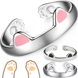 2pcs Y2K Cute Cat Paw Print Ring Women Girls Adjustable Cat Ears Paw Animal Finger Ring Couple Cartoon Little Gift Jewelry