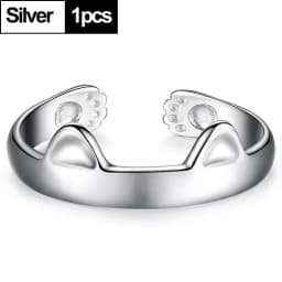 2pcs Y2K Cute Cat Paw Print Ring Women Girls Adjustable Cat Ears Paw Animal Finger Ring Couple Cartoon Little Gift Jewelry