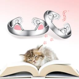 2pcs Y2K Cute Cat Paw Print Ring Women Girls Adjustable Cat Ears Paw Animal Finger Ring Couple Cartoon Little Gift Jewelry