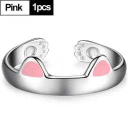 2pcs Y2K Cute Cat Paw Print Ring Women Girls Adjustable Cat Ears Paw Animal Finger Ring Couple Cartoon Little Gift Jewelry