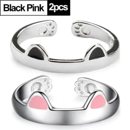 2pcs Y2K Cute Cat Paw Print Ring Women Girls Adjustable Cat Ears Paw Animal Finger Ring Couple Cartoon Little Gift Jewelry