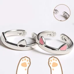 2pcs Y2K Cute Cat Paw Print Ring Women Girls Adjustable Cat Ears Paw Animal Finger Ring Couple Cartoon Little Gift Jewelry