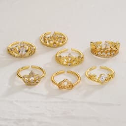 NEWBUY 2025 Trendy Gold Color Crown Charm Finger Rings Open Design Adjustable Shiny CZ Zircon Wedding Jewelry Female