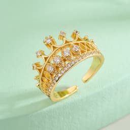 NEWBUY 2025 Trendy Gold Color Crown Charm Finger Rings Open Design Adjustable Shiny CZ Zircon Wedding Jewelry Female