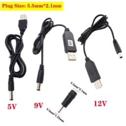 USB 5V to DC 5V 9V 12V 5.5mm 3.5mm Power Boost Line Step Up Module USB Connector Converter Power Adapter Cable 2.1x5.5mm Plug