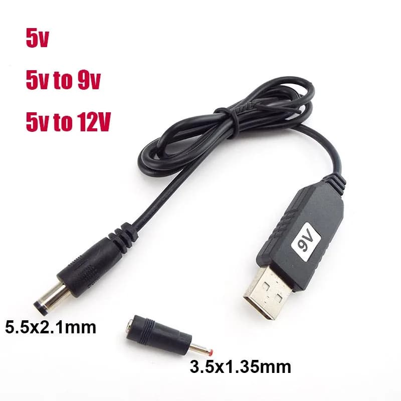 USB 5V to DC 5V 9V 12V 5.5mm 3.5mm Power Boost Line Step Up Module USB Connector Converter Power Adapter Cable 2.1x5.5mm Plug