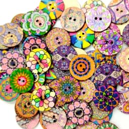 100Pcs Retro Round Wooden Buttons DIY Hand-Sewing Process Printing Wood Chips 15/20/25mm Two-Holes Button For Clothes Decoration