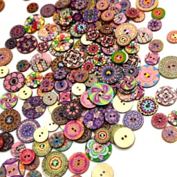 100Pcs Retro Round Wooden Buttons DIY Hand-Sewing Process Printing Wood Chips 15/20/25mm Two-Holes Button For Clothes Decoration