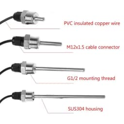 DS18B20 Digital Temperature Sensor G1/2" Thread Probe DIA=8mm PVC 3-core Wire SUS304 Stainless Steel Shell L30-200mm