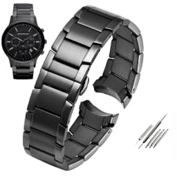22mm Stainless Steel Watchband for Armani AR2447 AR2448 AR2434 AR2432 AR2433 Watch Strap Bracelet Butterfly Buckle Black Silver