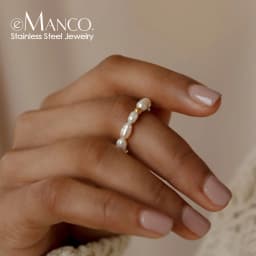 EMANCO Korean Imitation Pearl Minimalist Pearl Finger Ring White Round Pearl Ring Wedding Anniversary Gift