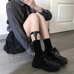 1 Pair Black Sock Garters for Women Girl JK Japanese Style Adjustable Elastic Non-Slip Sock Garter Holder Belt Leg Suspenders
