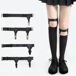 1 Pair Black Sock Garters for Women Girl JK Japanese Style Adjustable Elastic Non-Slip Sock Garter Holder Belt Leg Suspenders