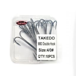 TAKEDO 10PCS 9883 Round Bent Long Shank Double Fishing Hook Hight Carbon Steel Black Nickel Barb Fishing Hook For Frog Lure