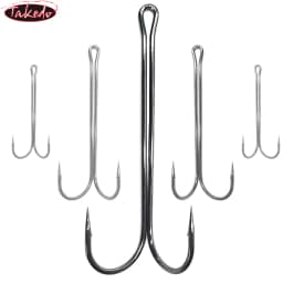 TAKEDO 10PCS 9883 Round Bent Long Shank Double Fishing Hook Hight Carbon Steel Black Nickel Barb Fishing Hook For Frog Lure