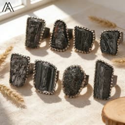 Raw Black Tourmaline Ring Antique Bronze Adjustable Ring Bohemian Gothic Style Finger Rings Daily Accessory Jewelry Unisex