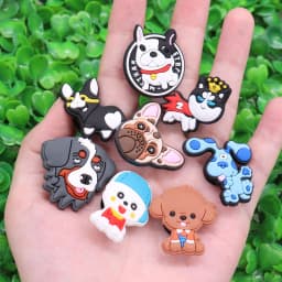1PCS PVC Kawaii Animal Kinds Of Dog Mom Dad Sandals Shoe Decoration Charms Fit Wristbands Buckle Slipper Accessories Xmas Gifts