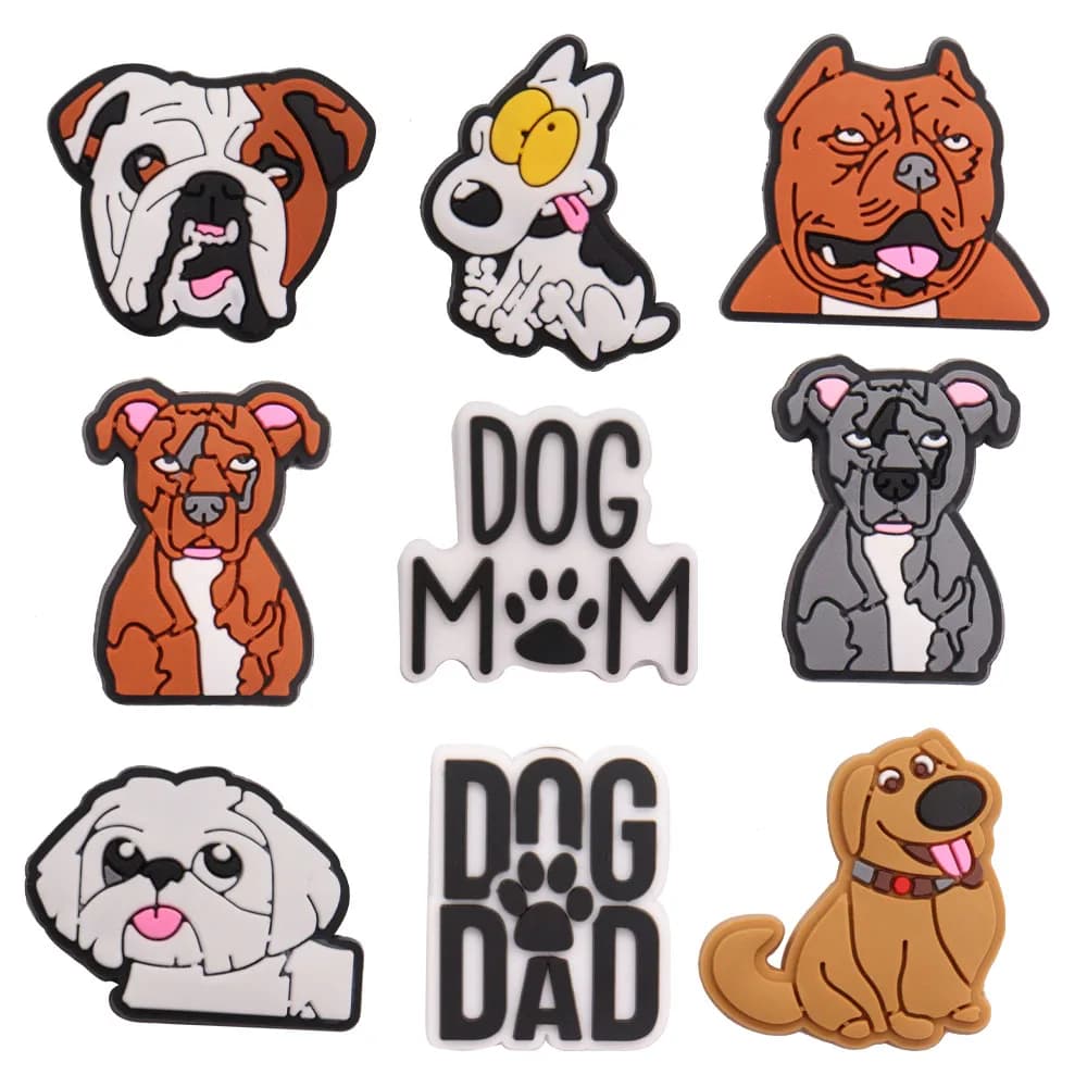 1PCS PVC Kawaii Animal Kinds Of Dog Mom Dad Sandals Shoe Decoration Charms Fit Wristbands Buckle Slipper Accessories Xmas Gifts