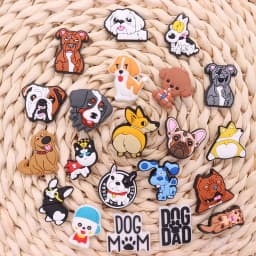 1PCS PVC Kawaii Animal Kinds Of Dog Mom Dad Sandals Shoe Decoration Charms Fit Wristbands Buckle Slipper Accessories Xmas Gifts