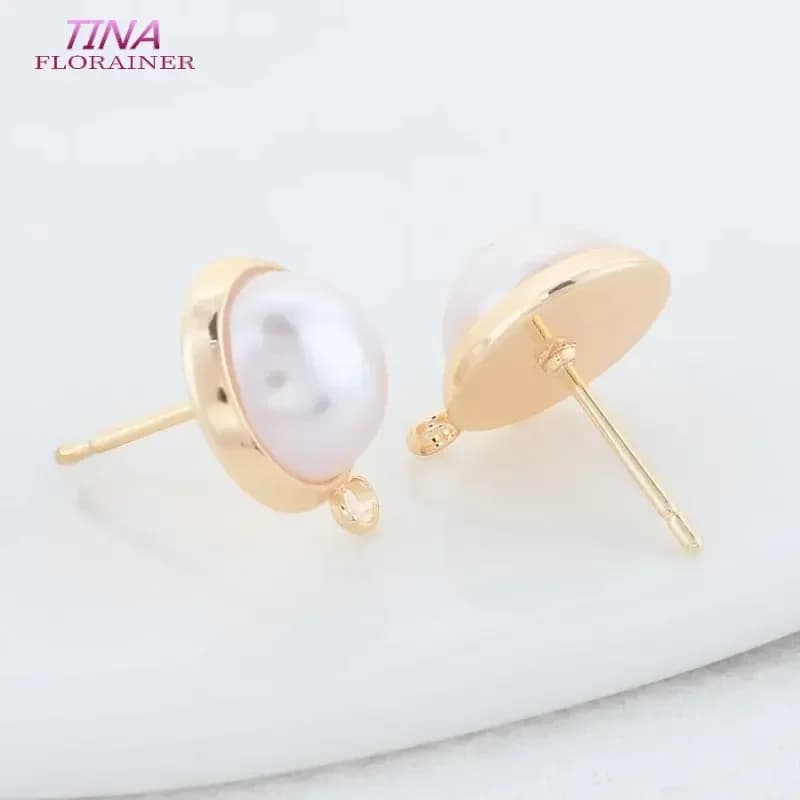 10MM 12MM 14MM 14K Gold Color Plated Brass Round Stud Earrings High Quality Diy DIY Jewelry Making Finding Accessories