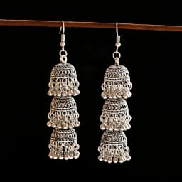 Retro Ethnic Silver Color Turkish Jhumka Earrings For Women Pendientes Pearl Tassel Classic Carved Indian Earrings Jewelry