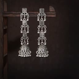 Retro Ethnic Silver Color Turkish Jhumka Earrings For Women Pendientes Pearl Tassel Classic Carved Indian Earrings Jewelry