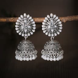 Retro Ethnic Silver Color Turkish Jhumka Earrings For Women Pendientes Pearl Tassel Classic Carved Indian Earrings Jewelry