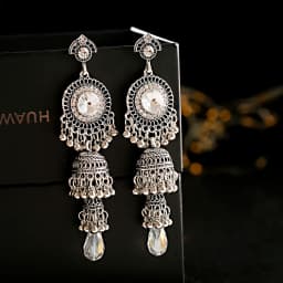 Retro Ethnic Silver Color Turkish Jhumka Earrings For Women Pendientes Pearl Tassel Classic Carved Indian Earrings Jewelry