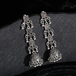 Retro Ethnic Silver Color Turkish Jhumka Earrings For Women Pendientes Pearl Tassel Classic Carved Indian Earrings Jewelry