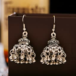 Retro Ethnic Silver Color Turkish Jhumka Earrings For Women Pendientes Pearl Tassel Classic Carved Indian Earrings Jewelry
