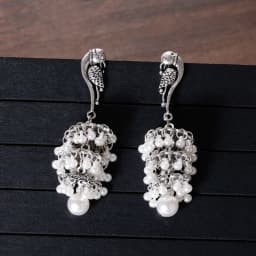 Retro Ethnic Silver Color Turkish Jhumka Earrings For Women Pendientes Pearl Tassel Classic Carved Indian Earrings Jewelry