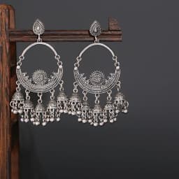 Retro Ethnic Silver Color Turkish Jhumka Earrings For Women Pendientes Pearl Tassel Classic Carved Indian Earrings Jewelry