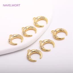 2022 Trendy 14K Gold Plating Inverted Crescent Moon Charm Brass Metal Inlaid Zircon C Shape Pendants For Earring Making Findings