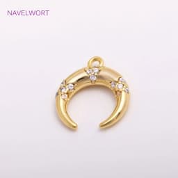 2022 Trendy 14K Gold Plating Inverted Crescent Moon Charm Brass Metal Inlaid Zircon C Shape Pendants For Earring Making Findings