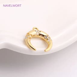 2022 Trendy 14K Gold Plating Inverted Crescent Moon Charm Brass Metal Inlaid Zircon C Shape Pendants For Earring Making Findings