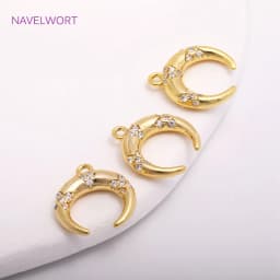 2022 Trendy 14K Gold Plating Inverted Crescent Moon Charm Brass Metal Inlaid Zircon C Shape Pendants For Earring Making Findings