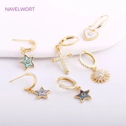 2022 Trendy 14K Gold Plating Inverted Crescent Moon Charm Brass Metal Inlaid Zircon C Shape Pendants For Earring Making Findings