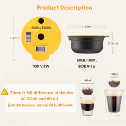 iCafilas 60ML / 180ML Reusable Coffee Capsule Pods for BOSCH-s Tassimo Machine Refillable Filter Maker Pod Silicone Lid