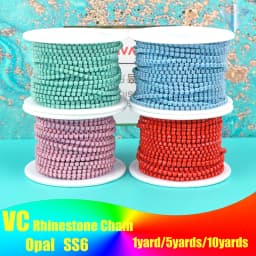 SS6 2mm 1 Yard Pink /Green/Blue Opal Glass Rhinestone Cup Chain Glitter Crystal Rhinestone Trim For DIY Wedding Dress Decoration